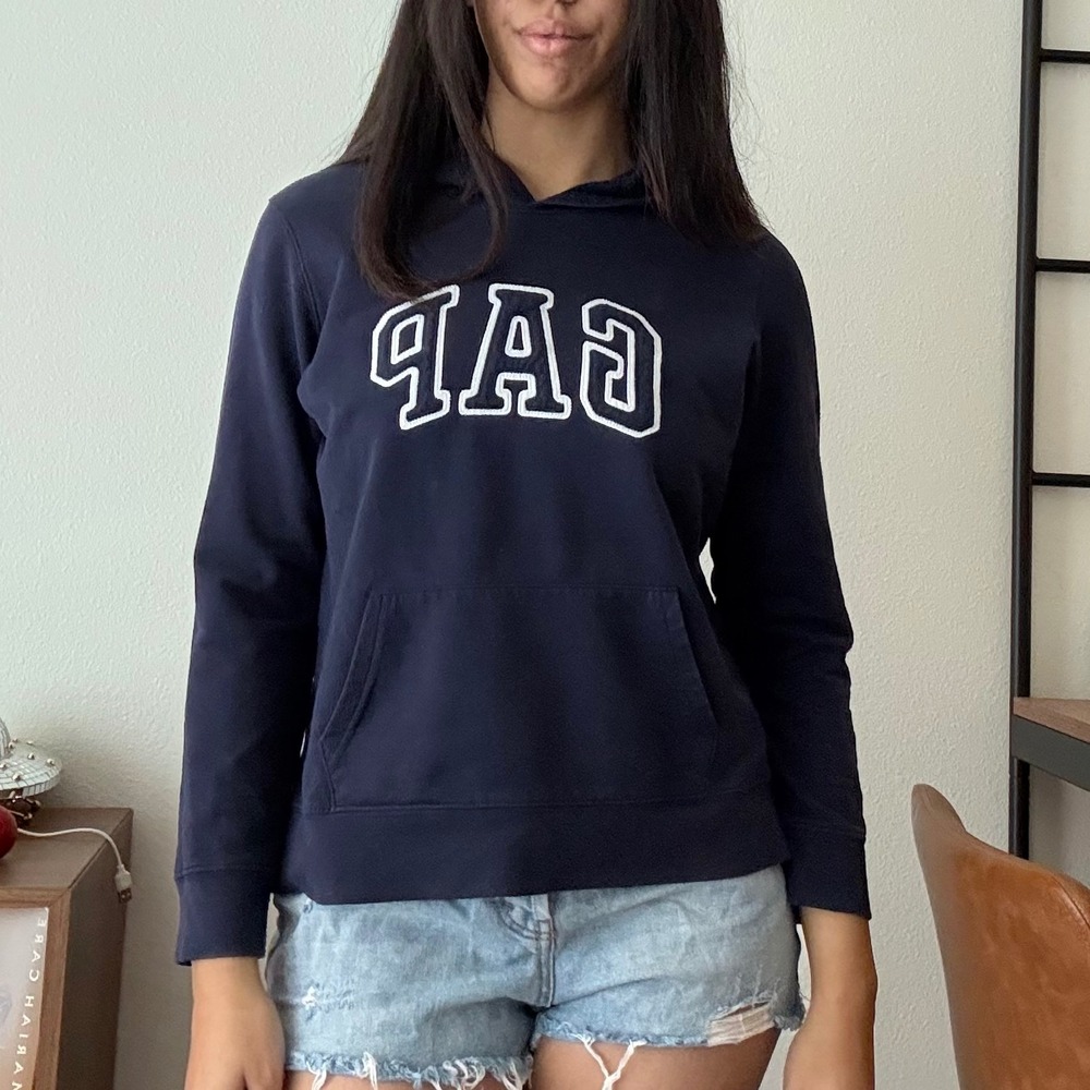 GAP Navy Blue Arch Logo Pullover Hoodie Sweatshirt Large‎ Mens Womens Classic